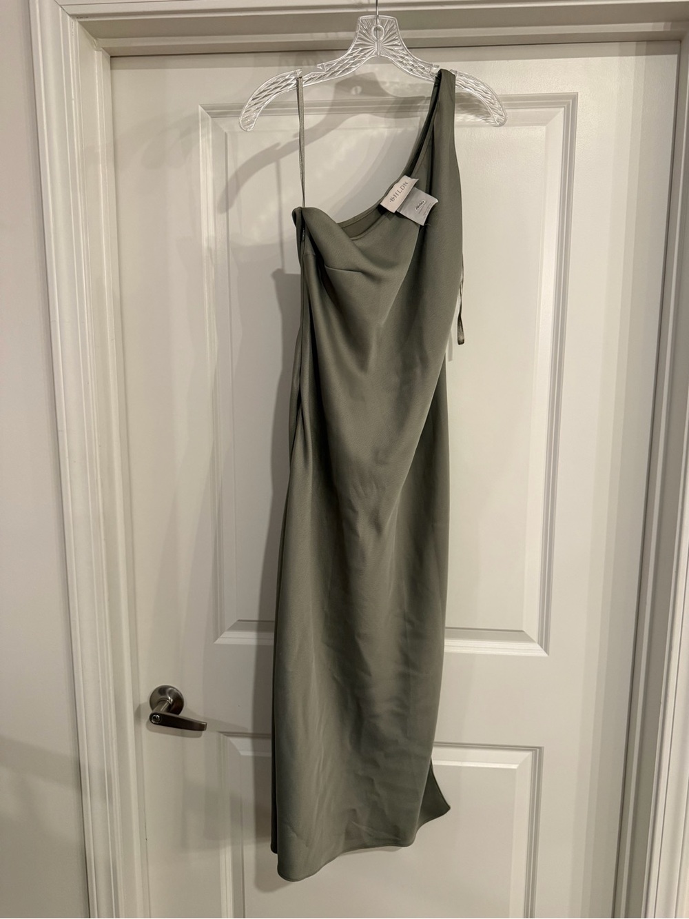 BHLDN One-Shoulder Slip Dress in Olive Green